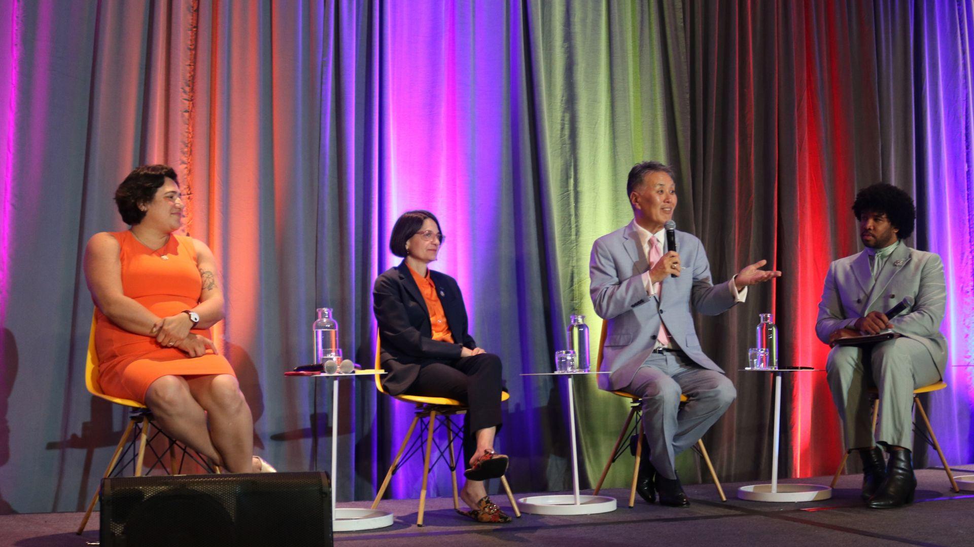 Reps. Emily Randall, Becca Balint, and Mark Takano