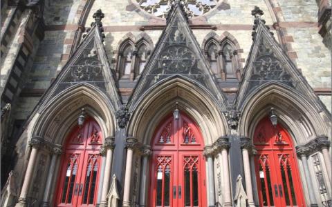 Front doors of a United Methodist Church
