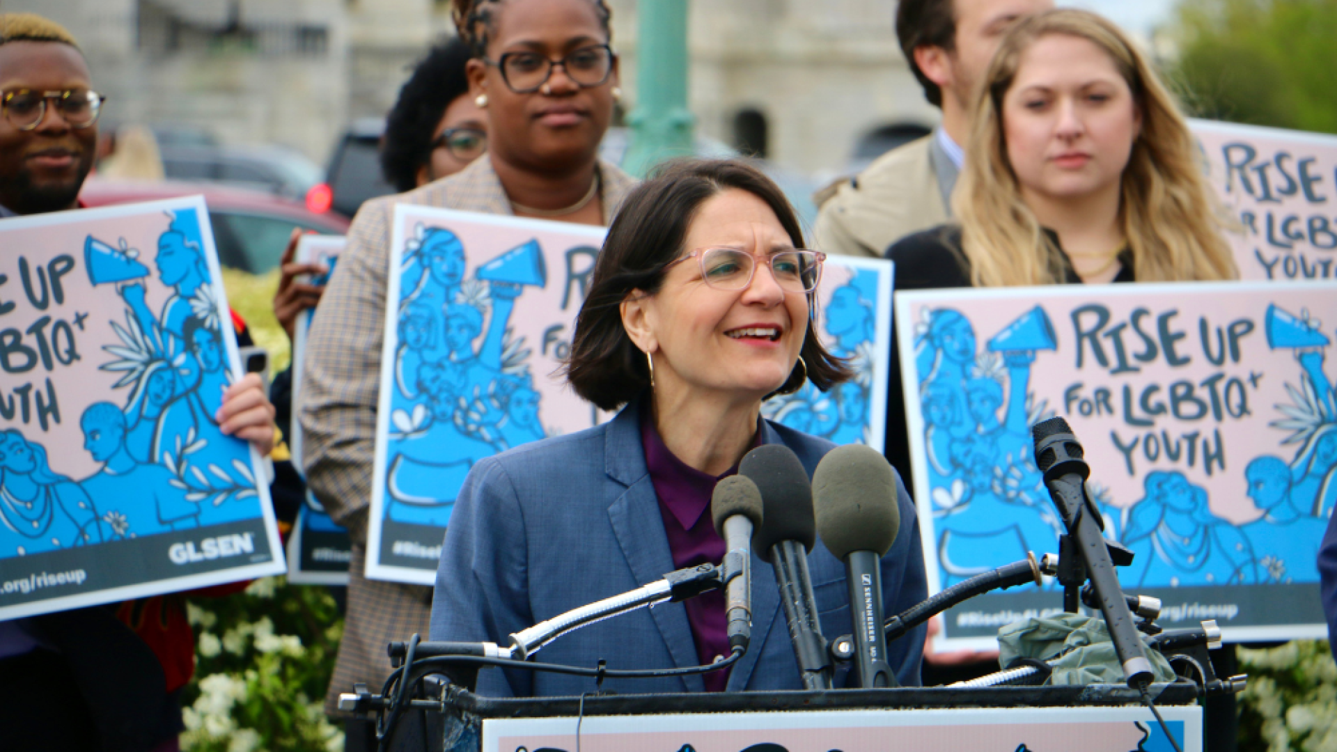 Co-Chair Becca Balint delivering remarks at a press conference.
